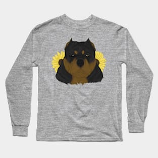 Black Tan American Bully with Sunflowers Long Sleeve T-Shirt